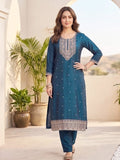 Kurta With Intricate Zari-Embroidered Yoke With Ankle-Length Solid Trousers And A Matching Zari-Accented Dupatta
