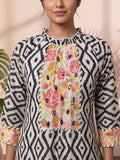 Geometric Printed Aline Cotton Kurta Set With Fusion Look