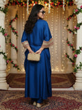 Zari Embroidered Lace Neck Flared Kaftan with Trouser