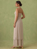 Embellished Mirror-Work Halter Kurta With Palazzo Set