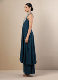 Varanga Women Nude Yoke Embroidered Sleeveless Flared Kurta With Trousers.