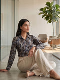 Brown Coloured Slim Collar Long Sleeves Abstract Shirt