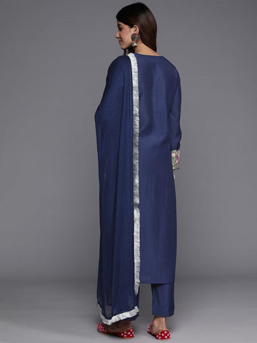 Varanga Floral Embroidered Thread Work Kurta with Trousers & Dupatta