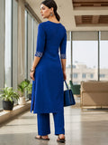 Women Blue Shirt-Style Kurta With Trousers