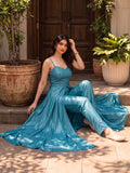 Elegant Teal Kurta Set With Trousers