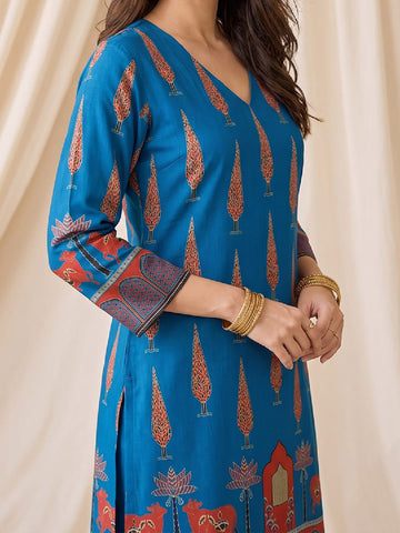 Varanga Women Ethnic Motifs Printed Chanderi Silk Kurta with Palazzos