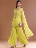 Varanga Lime Green Embroidered Palazzos With Dupatta | Poly Georgette | Festive