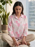 White Coloured Slim Collar Long Sleeves Floral Shirt