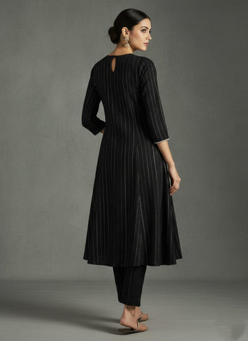 Varanga Women Black Lurex Crepe Anarkali Kurta With Trousers.