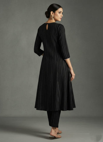 Varanga Women Black Lurex Crepe Anarkali Kurta With Trousers.