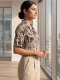 Black Coloured Short Sleeves Shirt Collar Top