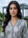 Varanga Women Grey 3/4Th Sleeve, V Neck Collared Kurta.