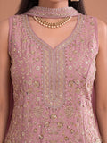 Pink Embroidered Kurta Set Featuring Zari And Sequin Work With A Matching Flared Palazzo And Embellished Dupatta