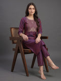 Varanga Women Purple Gold Toned Ethnic Motifs Embroidered Gotta Patti Kurta With Trousers Dupatta