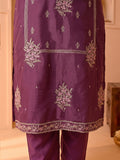 Purple Embroidered Kurta Set With Dupatta