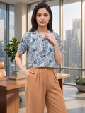 Blue Coloured Short Sleeves Shirt Collar Top