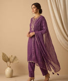 Kurta With Zari Embroidery, Teamed With Trousers And Paired With Dupatta Featuring  Lace Detailing
