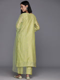 Varanga Women Green Floral Embroidered Chanderi Silk Kurta With Trousers And Dupatta