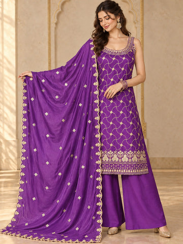 Varanga Women Ethnic Motifs Embroidered Regular Kurta with Palazzos & With Dupatta