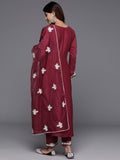 Varanga Women Embroidered Thread Work Anarkali Kurta with Trousers & With Dupatta