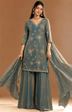 Embroidered Shimmer Kurta Set With Dupatta