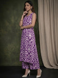 Varanga Women Purple Ikat Printed Straight Kurta With Palazzo