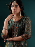 varanga-green-printed-round-neck-with-slit-three-quarter-sleeves-straight-kurta-paired-with-contrast-bottom-and-dupatta