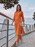 Womens Rust Orange Shirt-Style Kurta with Trousers