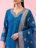 Blue Embroidered Chanderi Kurta Set With Straight Pants And Zari-Bordered Dupatta.