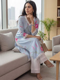 Women Floral Printed Straight Kurta With Lace Detail