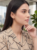 Beige Coloured Short Sleeves Shirt Collar Top