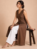 Sleeveless Brown Linen Kurta