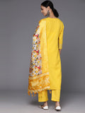 Varanga Women Yellow Gota Embroidered Straight Kurta With Tonal Bottom And Printed Dupatta