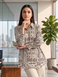 Cream Coloured Slim Collar Long Sleeves Floral Shirt