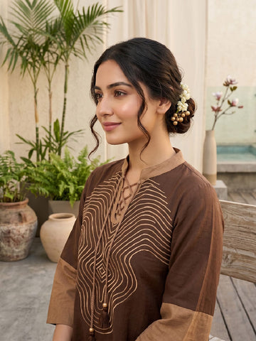 Varanga Brown Colored Women Summer Dress