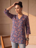 Women's Indigo & Rust Floral Block Print Kurta