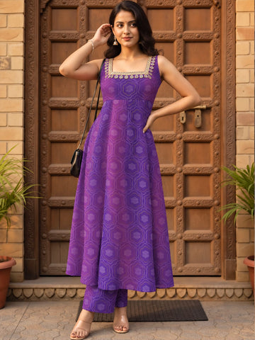 Varanga Women Ethnic Motifs Printed Regular Mirror Work Kurta with Trousers