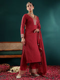 Varanga Women Maroon Gota Embellished Kurta With Bottom And Dupatta