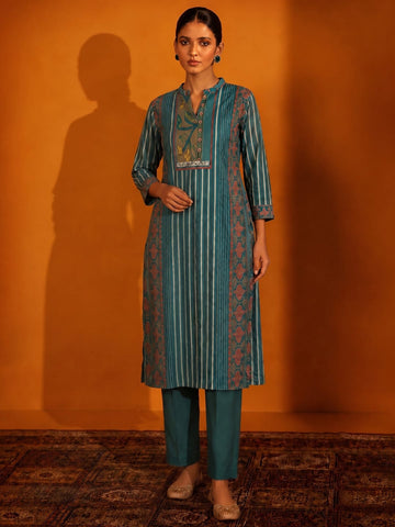 Chanderi Printed Kurta With Trouser And Dupatta