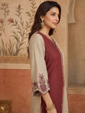 Maroon And Beige Colorblocked Kurta Set For Womens