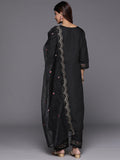 Varanga Women Black Thread And Sequins Embroidered Kurta With Bottom And Dupatta