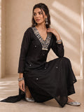 Black Mirror-Work Kurta Set With Trouser And Dupatta