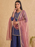 Embroidered Kurta Set Paired With A Shimmering Organza Dupatta.