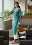 Varanga Women Turquoise Blue Floral Printed Straight Kurta