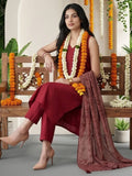 The Linear Crimson kurta Set With Dupatta