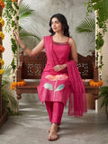 Varanga Women Spaghetti Strap Floral Kurta Featuring Tassles With Trousers And Dupatta