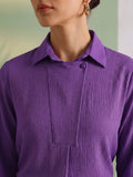 Women Purple Solid Relaxed-Fit Shirt & Wide-Leg Co-Ord Set
