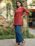 Varanga Ethnic Maroon Paisley Top with Notched V-Neckline