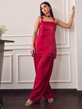 Fuchsia Square-Neck Top With Statement 3D Rose Paired With Farsi Salwar