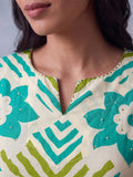 Cotton Striped Printed A-Line Kurta With Solid Trouser